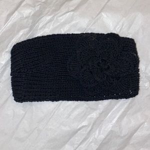 Black Knitted Headband with Flower